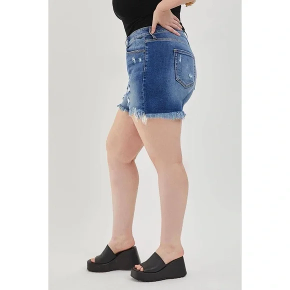 Cello Curvy Boyfriend Shorts with Uneven Fray Hem - Picture 4 of 5